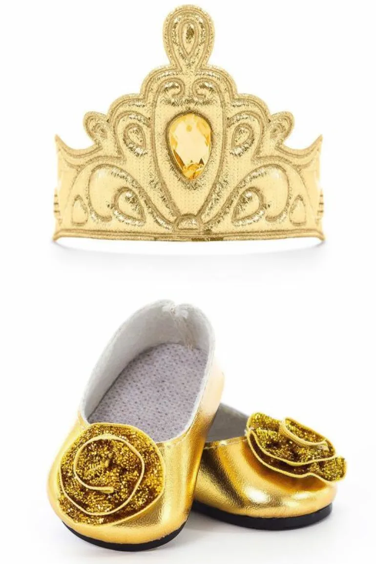 Doll Dress Ups-Little Adventures, LLC Doll Shoes and Tiara Gold